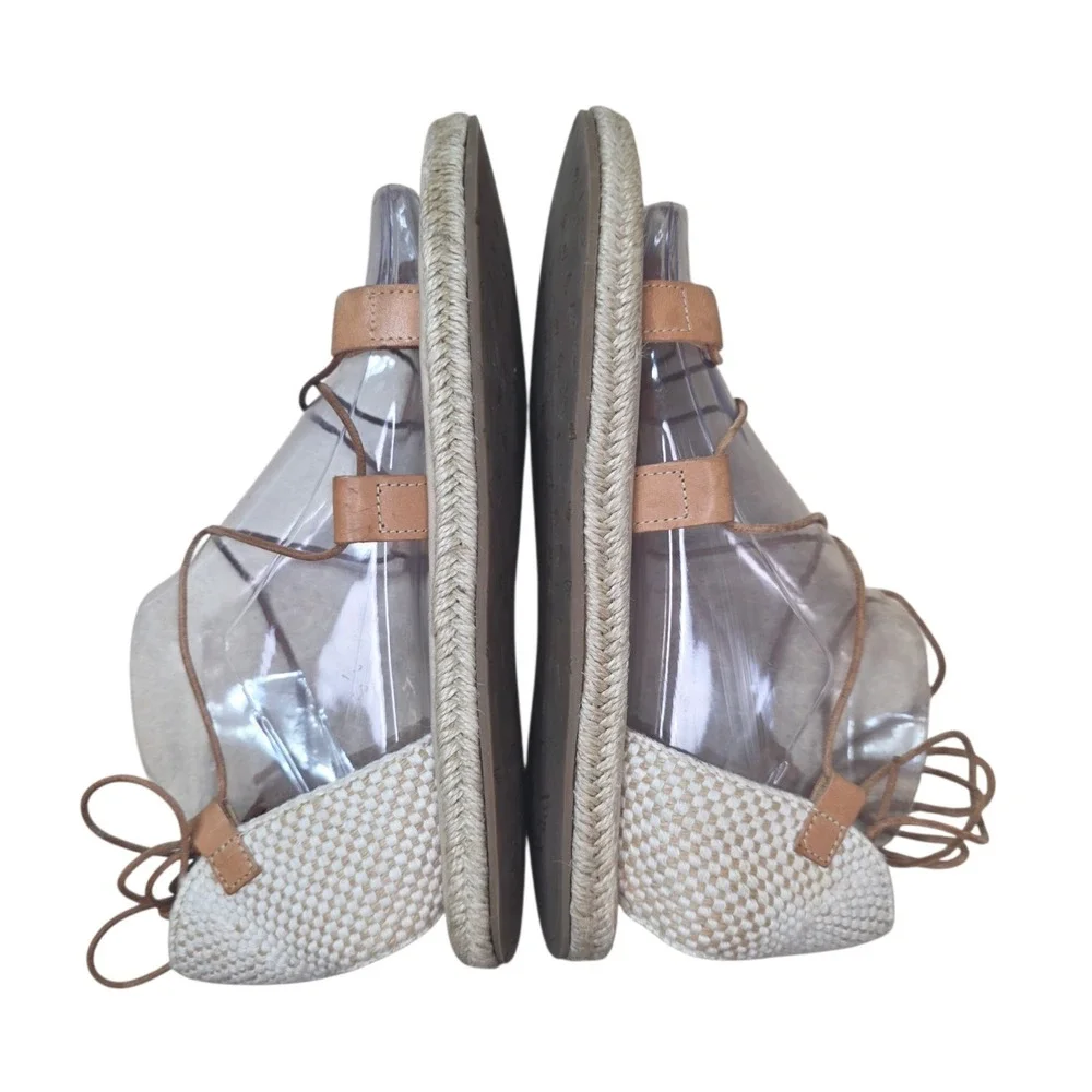 Ancient Greek Sandals Womens 38 Leather Lace Up Gladiator Espadrille Tan